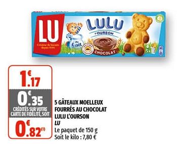 Lu 5 Gateaux Moelleux Fourres Au Chocolat Lulu L Ourson Lu En Promotion Chez Coccinelle