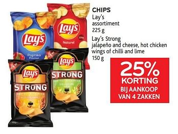 Promoties Chips lay`s 25% korting bij aankoop van 4 zakken - Lay's - Geldig van 02/06/2021 tot 15/06/2021 bij Alvo