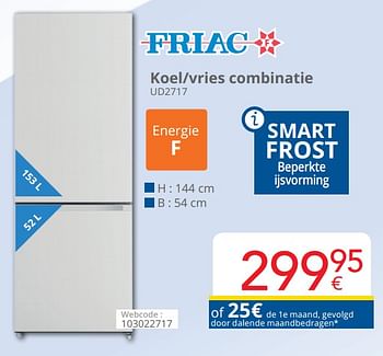 Promoties Friac koel-vries combinatie ud2717 - Friac - Geldig van 01/06/2021 tot 30/06/2021 bij Eldi
