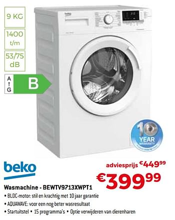 Promoties Beko wasmachine - bewtv9713xwpt1 - Beko - Geldig van 30/05/2021 tot 30/06/2021 bij Exellent