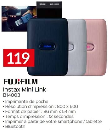 Promoties Fujifilm instax mini link b14003 - Fujifilm - Geldig van 01/06/2021 tot 30/06/2021 bij Selexion