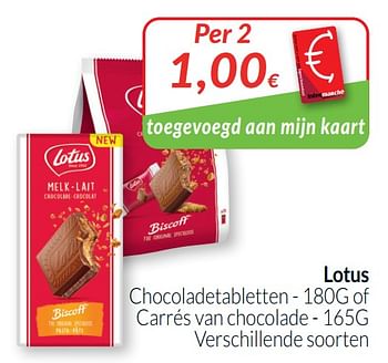 Promoties Lotus chocoladetabletten of carrés van chocolade - Lotus Bakeries - Geldig van 01/06/2021 tot 30/06/2021 bij Intermarche