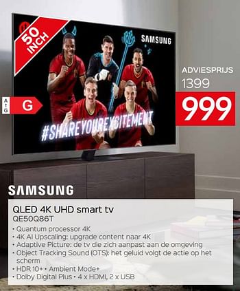 Promoties Samsung qled 4k uhd smart tv qe50q86t - Samsung - Geldig van 01/06/2021 tot 30/06/2021 bij Selexion