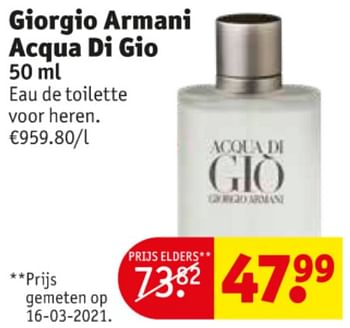 Promoties Giorgio armani acqua di gio - Giorgio Armani - Geldig van 01/06/2021 tot 13/06/2021 bij Kruidvat