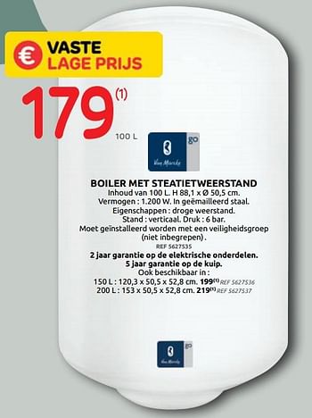 Promoties Boiler met steatietweerstand - Van Marcke - Geldig van 02/06/2021 tot 21/06/2021 bij BricoPlanit