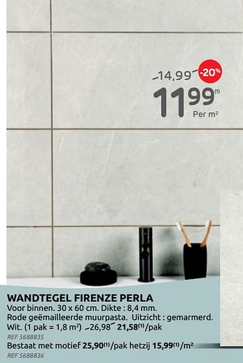 Promotions Wandtegel firenze perla - Produit maison - BricoPlanit - Valide de 02/06/2021 à 21/06/2021 chez BricoPlanit