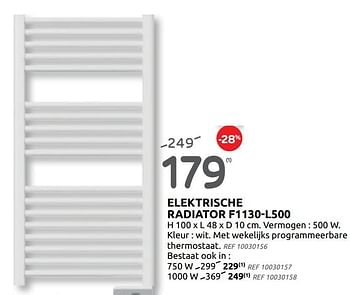 Promotions Elektrische radiator f1130-l500 - Produit maison - BricoPlanit - Valide de 02/06/2021 à 21/06/2021 chez BricoPlanit