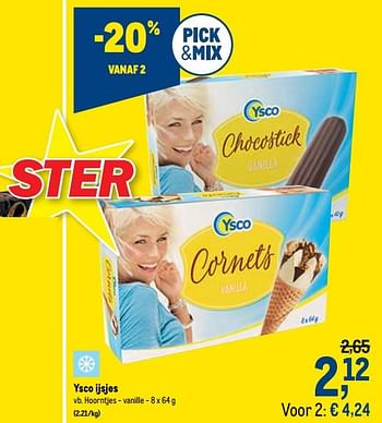 Promoties Ysco ijsjes hoorntjes - vanille - Ysco - Geldig van 02/06/2021 tot 15/06/2021 bij Makro