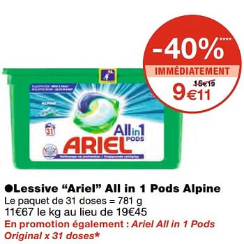 Lessive Pods Ariel All in1 Alpine – 27 doses