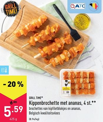 Promoties Kippenbrochette met ananas - GRILL TIME - Geldig van 07/06/2021 tot 18/06/2021 bij Aldi