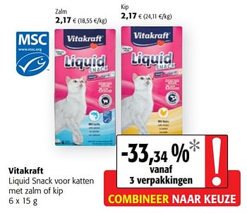 Promoties Vitakraft liquid snack voor katten met zalm of kip - Vitakraft - Geldig van 02/06/2021 tot 15/06/2021 bij Colruyt