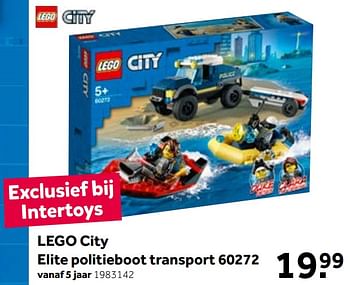 Promoties Lego city elite politieboot transport 60272 - Lego - Geldig van 01/06/2021 tot 20/06/2021 bij Intertoys