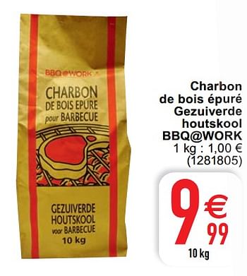 Promoties Charbon de bois épuré gezuiverde houtskool bbq@work - BBQ@Work - Geldig van 08/06/2021 tot 21/06/2021 bij Cora