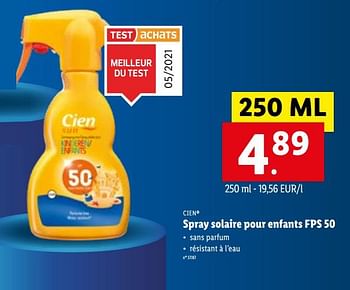 Cien Spray Solaire Pour Enfants Fps 50 En Promotion Chez Lidl