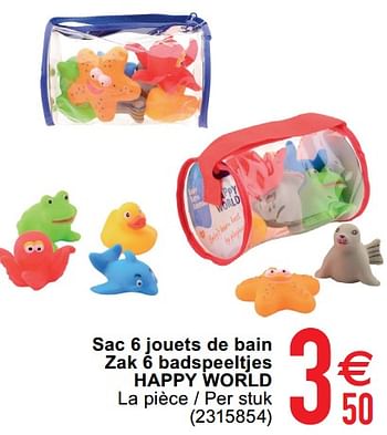 Promoties Sac 6 jouets de bain zak 6 badspeeltjes happy world - Happy World - Geldig van 08/06/2021 tot 21/06/2021 bij Cora