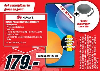Promotions Huawei p smart 2021 128gb 51096abv smartphone - Huawei - Valide de 07/06/2021 à 13/06/2021 chez Media Markt