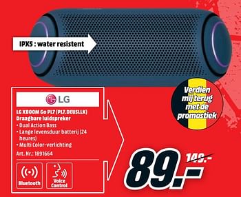 Promoties Lg xboom go pl7 (pl7.deusllk) draagbare luidspreker - LG - Geldig van 07/06/2021 tot 13/06/2021 bij Media Markt