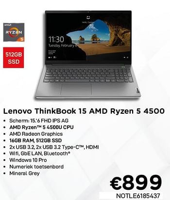 Promoties Lenovo thinkbook 15 amd ryzen 5 4500 - Lenovo - Geldig van 03/06/2021 tot 30/06/2021 bij Compudeals