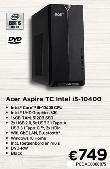 Promotions Acer aspire tc intel i5-10400 - Acer - Valide de 03/06/2021 à 30/06/2021 chez Compudeals