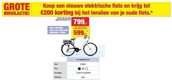 Promoties Elektrische fiets met voorwielmotor evobike - Evobike - Geldig van 09/06/2021 tot 20/06/2021 bij Hubo