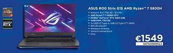 Promoties Asus rog strix g15 amd ryzen 7 5800h - Asus - Geldig van 03/06/2021 tot 30/06/2021 bij Compudeals