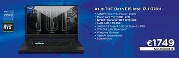 Promoties Asus tuf dash f15 intel i7-11370h - Asus - Geldig van 03/06/2021 tot 30/06/2021 bij Compudeals