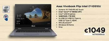 Promoties Asus vivobook flip intel i7-10510u - Asus - Geldig van 03/06/2021 tot 30/06/2021 bij Compudeals