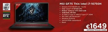 Promoties Msi gf75 thin intel i7-10750h - MSI - Geldig van 03/06/2021 tot 30/06/2021 bij Compudeals