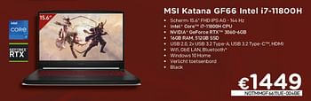 Promoties Msi katana gf66 intel i7-11800h - MSI - Geldig van 03/06/2021 tot 30/06/2021 bij Compudeals