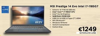 Promoties Msi prestige 14 evo intel i7-118sg7 - MSI - Geldig van 03/06/2021 tot 30/06/2021 bij Compudeals