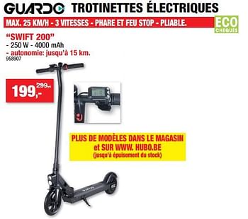 Promotions Guardo trotinettes électriques swift 200 - Guardo - Valide de 09/06/2021 à 20/06/2021 chez Hubo
