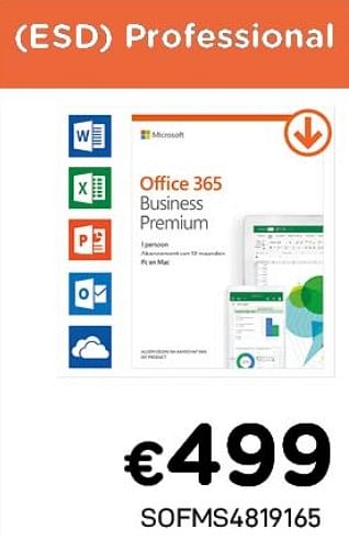 Promoties Esd professional office 365 business premium - Microsoft - Geldig van 03/06/2021 tot 30/06/2021 bij Compudeals