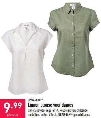 Promoties Linnen blouse voor dames - UP2Fashion - Geldig van 16/06/2021 tot 25/06/2021 bij Aldi