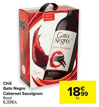 Promoties Chili gato negro cabernet sauvignon rood - Rode wijnen - Geldig van 09/06/2021 tot 21/06/2021 bij Carrefour