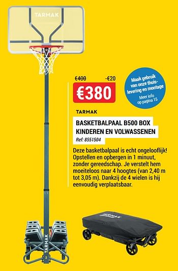 Promoties Basketbalpaal b500 box kinderen en volwassenen - Tarmak - Geldig van 09/06/2021 tot 30/06/2021 bij Decathlon