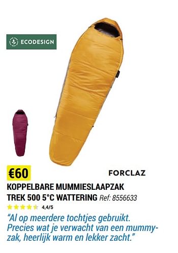 Promoties Koppelbare mummieslaapzak trek 500 5°c wattering - Forclaz - Geldig van 09/06/2021 tot 30/06/2021 bij Decathlon
