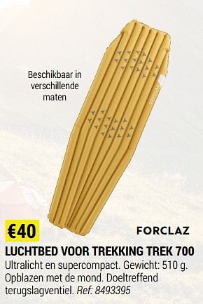 Promoties Luchtbed voor trekking trek 700 - Forclaz - Geldig van 09/06/2021 tot 30/06/2021 bij Decathlon