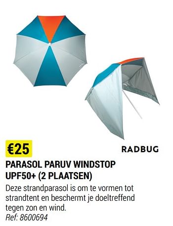 Promoties Parasol paruv windstop upf50+ - Radbug - Geldig van 09/06/2021 tot 30/06/2021 bij Decathlon