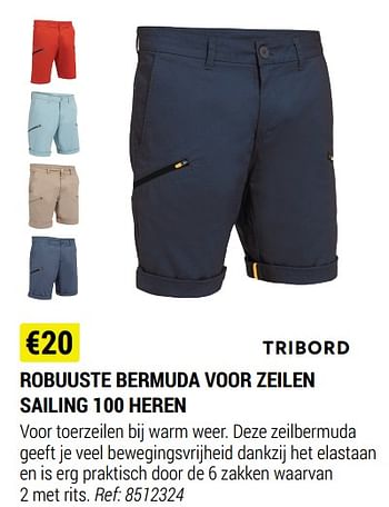 Promoties Robuuste bermuda voor zeilen sailing 100 heren - Tribord - Geldig van 09/06/2021 tot 30/06/2021 bij Decathlon