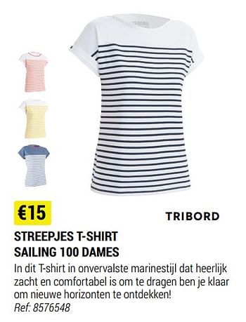 Promoties Streepjes t-shirt sailing 100 dames - Tribord - Geldig van 09/06/2021 tot 30/06/2021 bij Decathlon