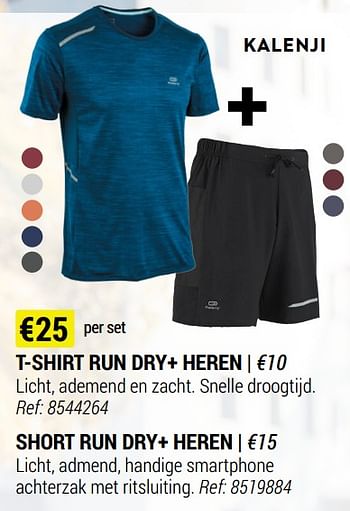 Promoties T-shirt run dry+ heren + short run dry+ heren - Kalenji - Geldig van 09/06/2021 tot 30/06/2021 bij Decathlon