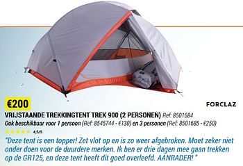 Promoties Vrijstaande trekkingtent trek 900 - Forclaz - Geldig van 09/06/2021 tot 30/06/2021 bij Decathlon