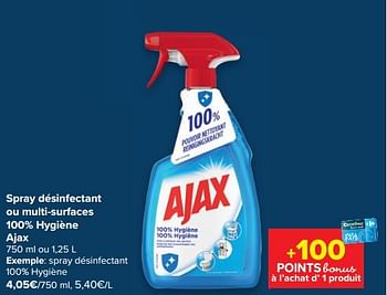 Promoties Spray désinfectant 100% hygiène - Ajax - Geldig van 09/06/2021 tot 21/06/2021 bij Carrefour