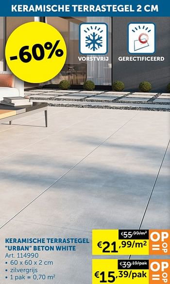 Promotions Keramische terrastegel urban beton white - Produit maison - Zelfbouwmarkt - Valide de 22/06/2021 à 19/07/2021 chez Zelfbouwmarkt