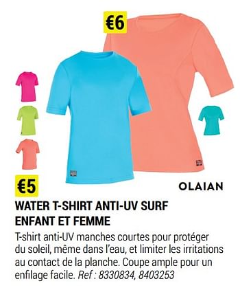 Promotion Decathlon Water T Shirt Anti Uv Surf Enfant Et Femme Olaian Sports Et Loisirs Valide Jusqua 4 Promobutler