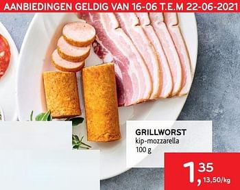 Promoties Grillworst kip-mozzarella - Huismerk - Alvo - Geldig van 16/06/2021 tot 22/06/2021 bij Alvo