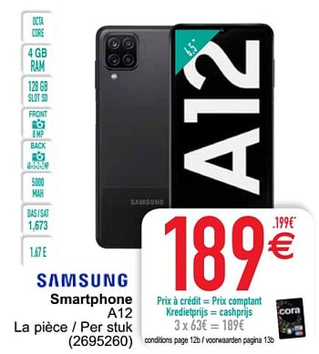 Promotions Samsung smartphone a12 - Samsung - Valide de 15/06/2021 à 28/06/2021 chez Cora