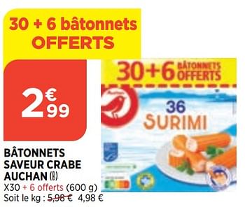 Promotions Bâtonnets saveur crabe auchan - Auchan - Valide de 16/06/2021 à 21/06/2021 chez Atac