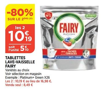 Promoties Tablettes lave-vaisselle fairy - Fairy - Geldig van 16/06/2021 tot 21/06/2021 bij Atac