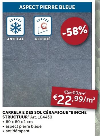 Promotions Carrela e des sol céramique binche structuur - Produit maison - Zelfbouwmarkt - Valide de 29/06/2021 à 26/07/2021 chez Zelfbouwmarkt